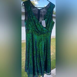 Grace Karin Asymmetrical Green Sequin Dress